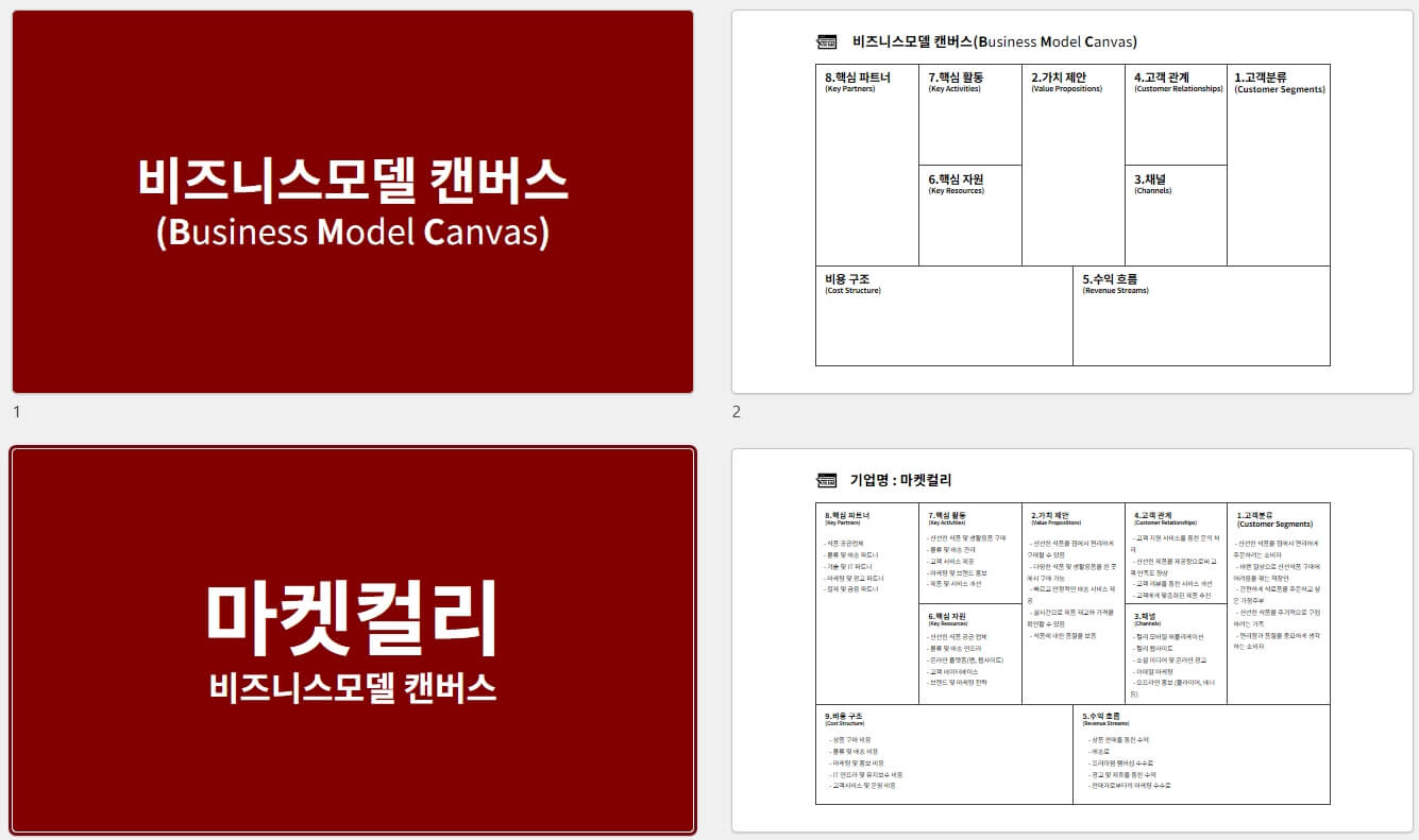 마켓컬리-비즈니스모델-캔버스-PPT-예시-사례-다운로드-전체